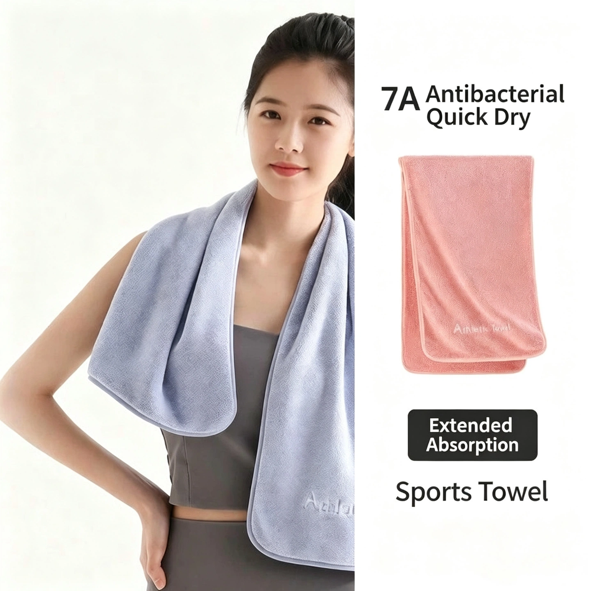 Sanli 7A Antibacterial Sports Towel, Quick‑Dry Absorbent Fitness Towel 30×100cm for Gym Workout Running