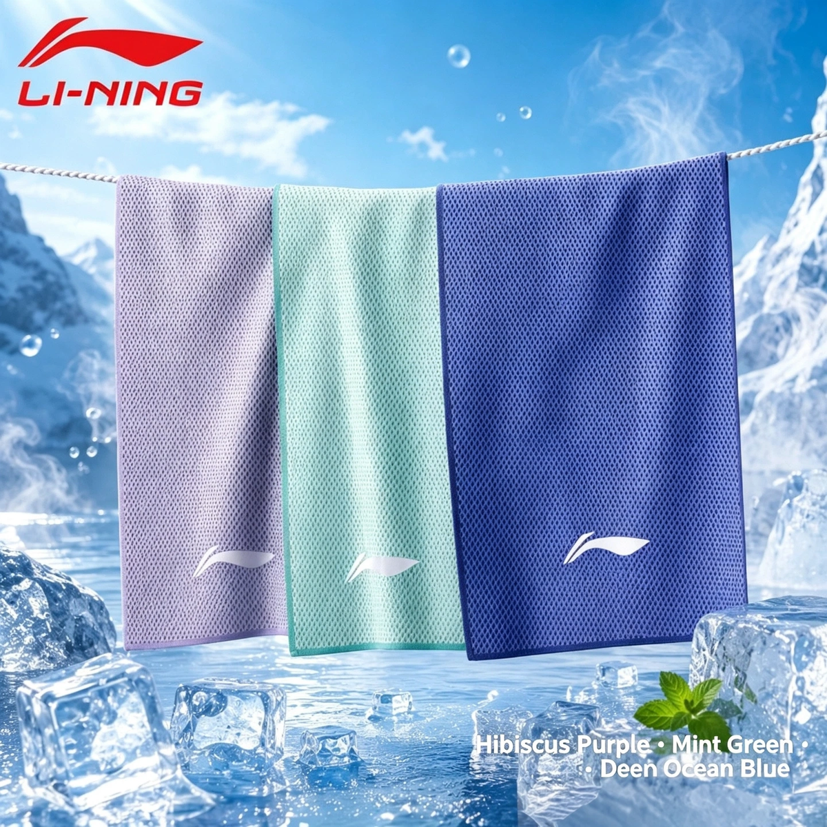 Li‑Ning Ice‑Cool Sports Towel, Lightweight Soft Quick‑Dry Sweat Wiping Towel for Gym, Running, Outdoor Activities, 30×100cm