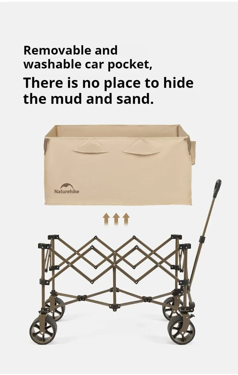 Naturehike Multi-Terrain Gathering Cart Multifunction Foldable Camping Trolley Large Capacity Outdoor Cart Wagon Collapsible 360°
